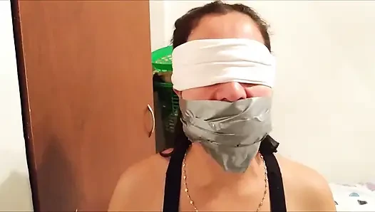 Self-gagged Latina Stepmom in Her First Gag Talk Video