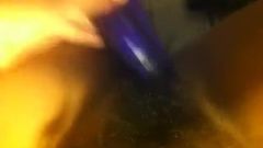 Wife's hairy bush being drilled by dildo