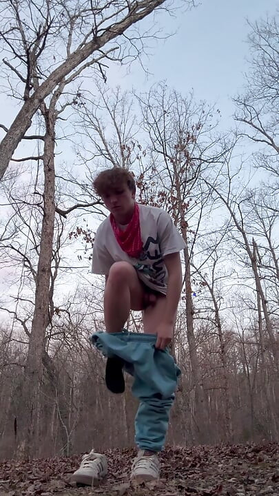 College Boy Jerks off in Public Woods
