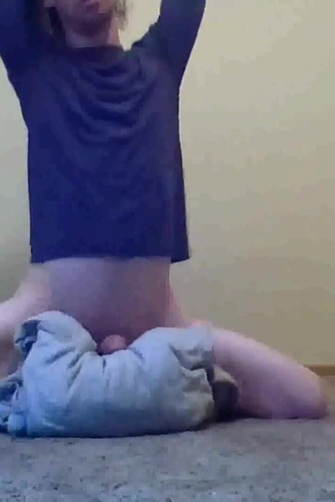 Horny Naked Transgal Slut Fucks Blanket; Facing Camera