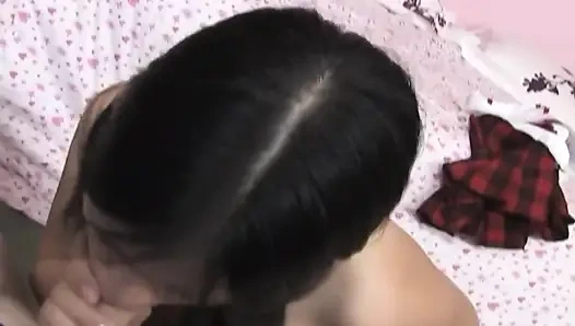 Asian babe cock sucking in uniform