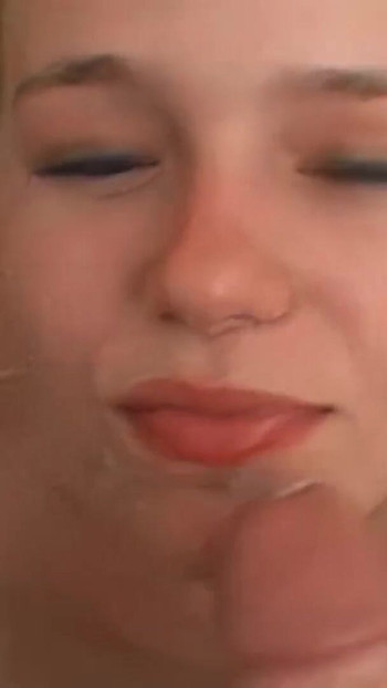 Iconic moment from "The stepbrother comes to her bedroom regularly! Blonde teen loves his cum!"