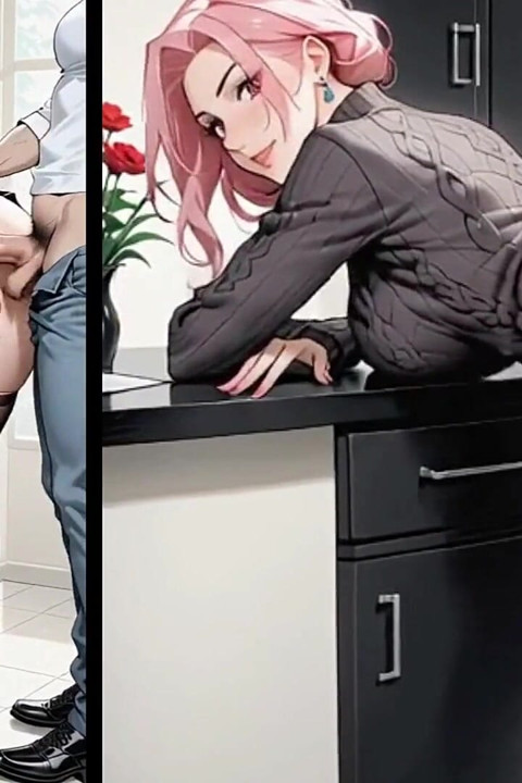 Entregador fodendo a bunda da mulher trans casada no balcão da cozinha Animação Hentai Trans