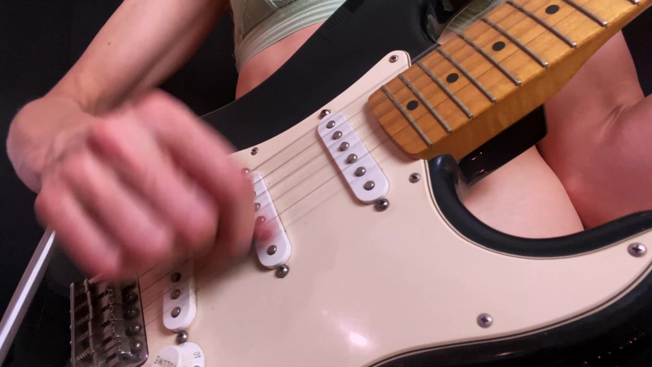 Playing Guitar in a Bra - Veiny Hands & Fingers