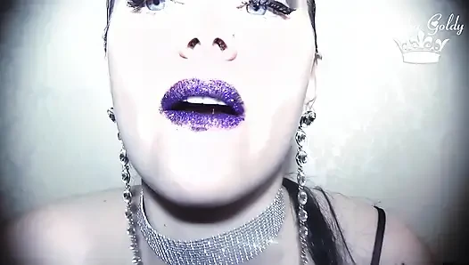 Purple glittery kissing & lip smelling