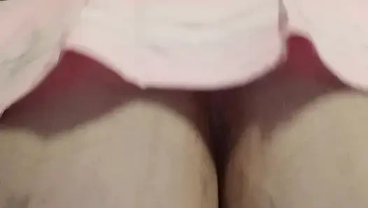 Plugged BBW Rides Big Realistic Dildo In A Pink Cheerleader Dress