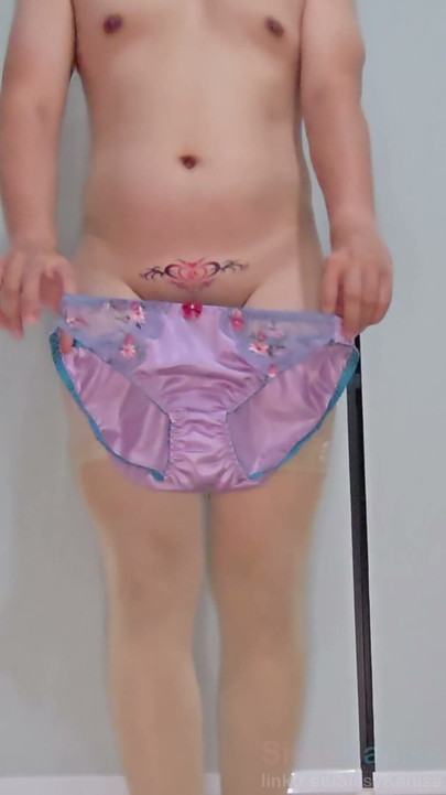 Sissy Kanisa's Fitting Room Try on New Panties, Japanese Style Panties Red Bow and Light Purple Lace