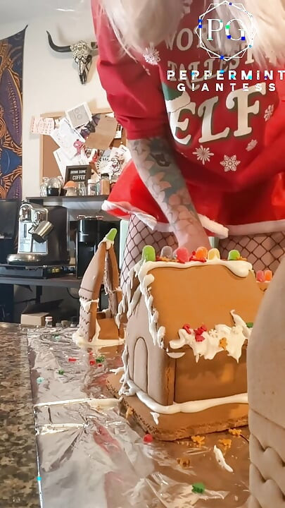 73 Giantess in 8-inch Heels Decorates a Gingerbread Village