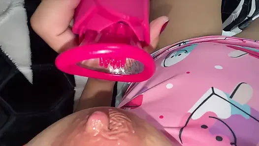 Young girl uses powerful sucker