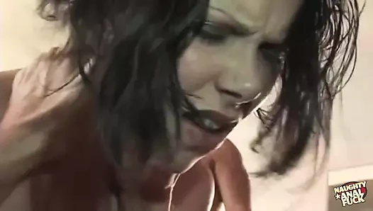 Only an Eager Bitch Like This Twiggy Brunette Can Get Dped by Two Huge C...