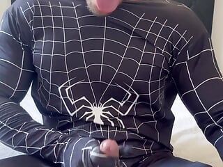 Jerking off My Fat Cock with My Spiderman Suit, Boygym Cum