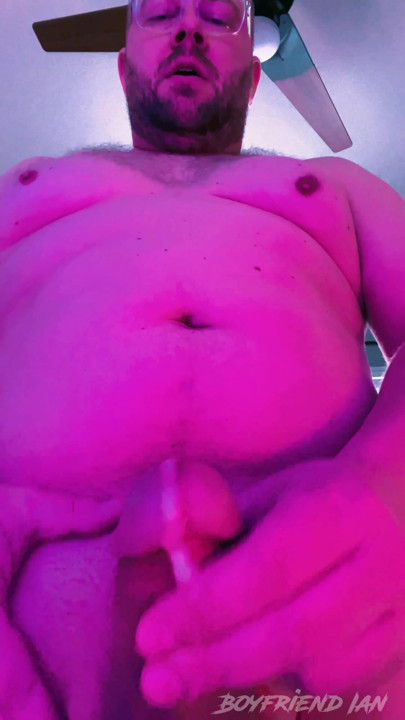 Chub with a thick cock tugs out a messy load up close!