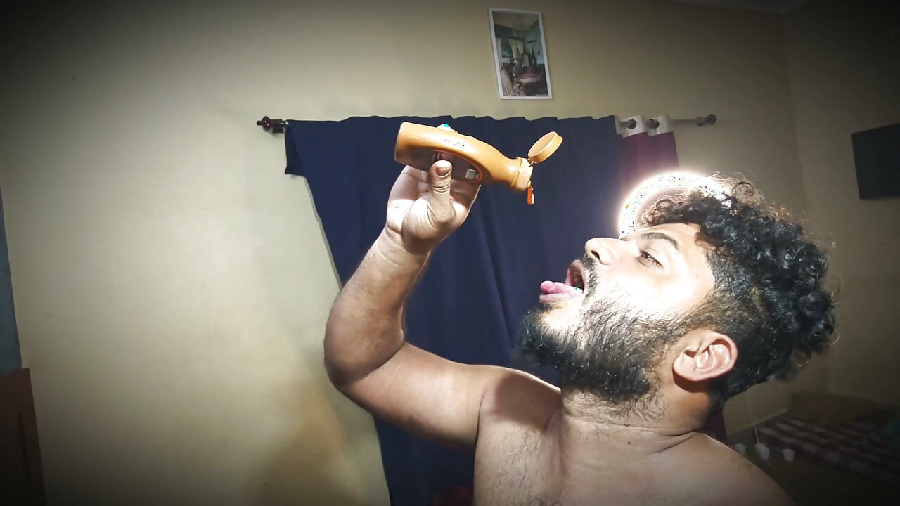 Licking sexual game play by Jackson with chocolate syrup over boobs
