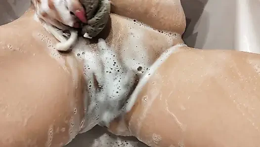 Big Tits Step Daughter in Foam Bathroom