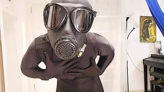 Nylon Zentai Catsuit and Gasmask Hot Encasement