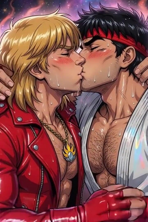 Ken and Ryu Making Out (ai)