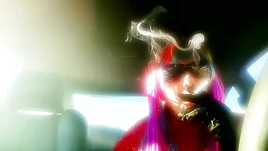 MRS. ROMAN IN HER RAINBOW WIG SMOKING A VS120 IN A LONG CIG HOLDER CD TG MATURE