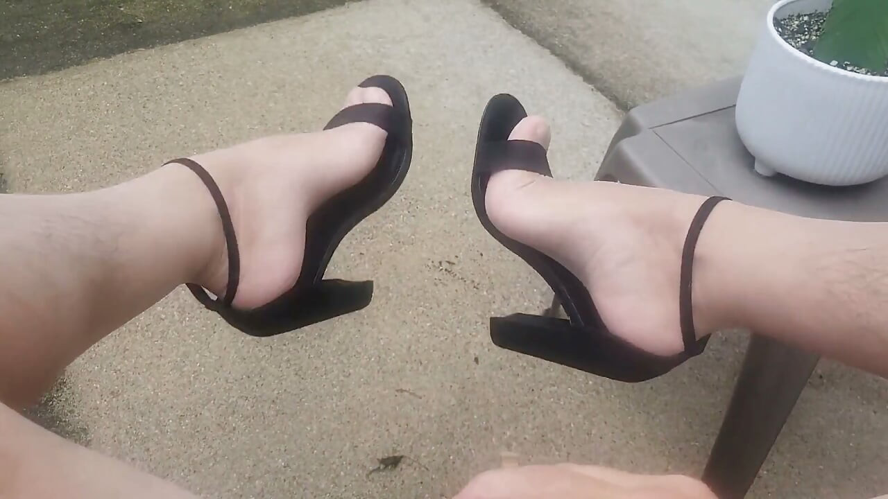 Big Cock Cumming Hard Outside in Nylons and Heels