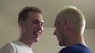 Slim young dudes exchange blowjobs and wank until they cum
