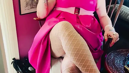 Pink To Make The Boys Wink! Tina Snua In A Leather Dress Smoking A Cigar