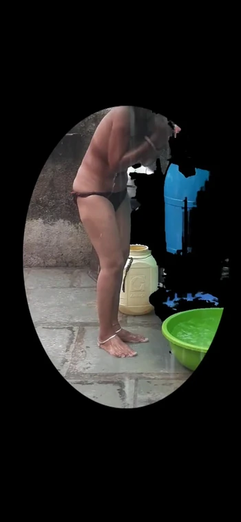 Stunning moment from "Today my stepsister is taking a bath in the rain wearing tights, looks very beautiful, I have seen it."