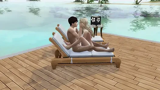 Couple in love have sex in public on the beach