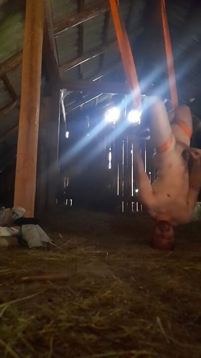 Hanging man gets hot and his dick craves for more intense pleasure