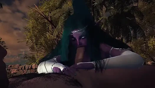 Night Elf Princess Give You a Blowjob in the Garden POV 3D Porn