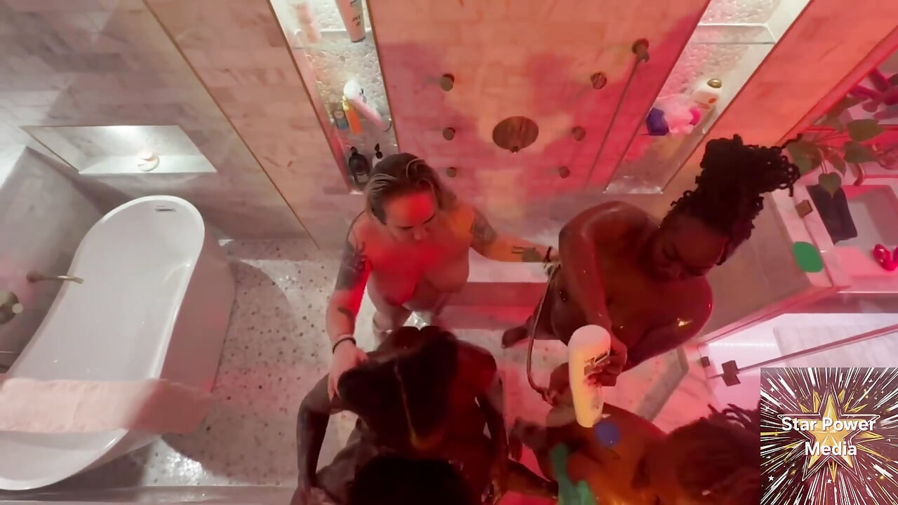 Omgiana's Soapy Lesbian Shower Orgy & 5-girl Toy Play Double Feature
