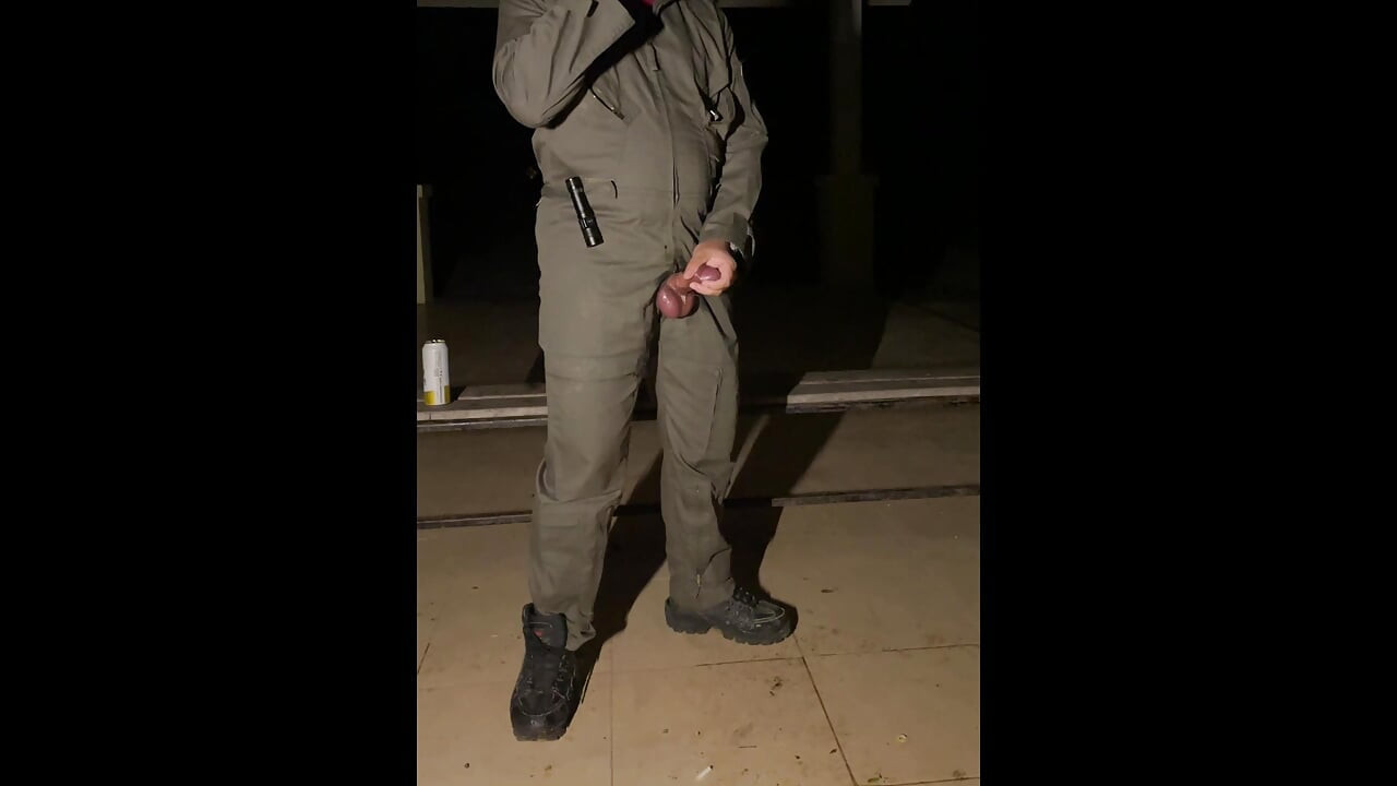 After work is done decide to jerk off in my mechanic jumpsuit and shoot a creamy load - wet with precum lube