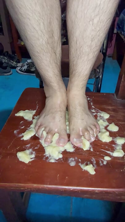Smashing a banana with your feet