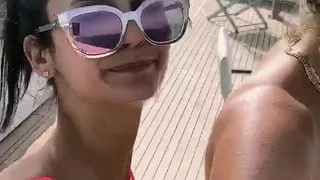 Nina Dobrev and her hot friend dancing on a boat, selfie