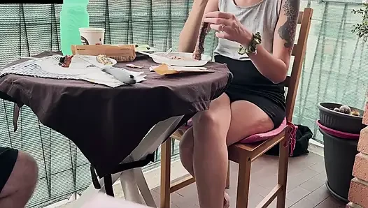 Lara Eats Meat, Then Fucks Blowjob and Creampie on the Couch