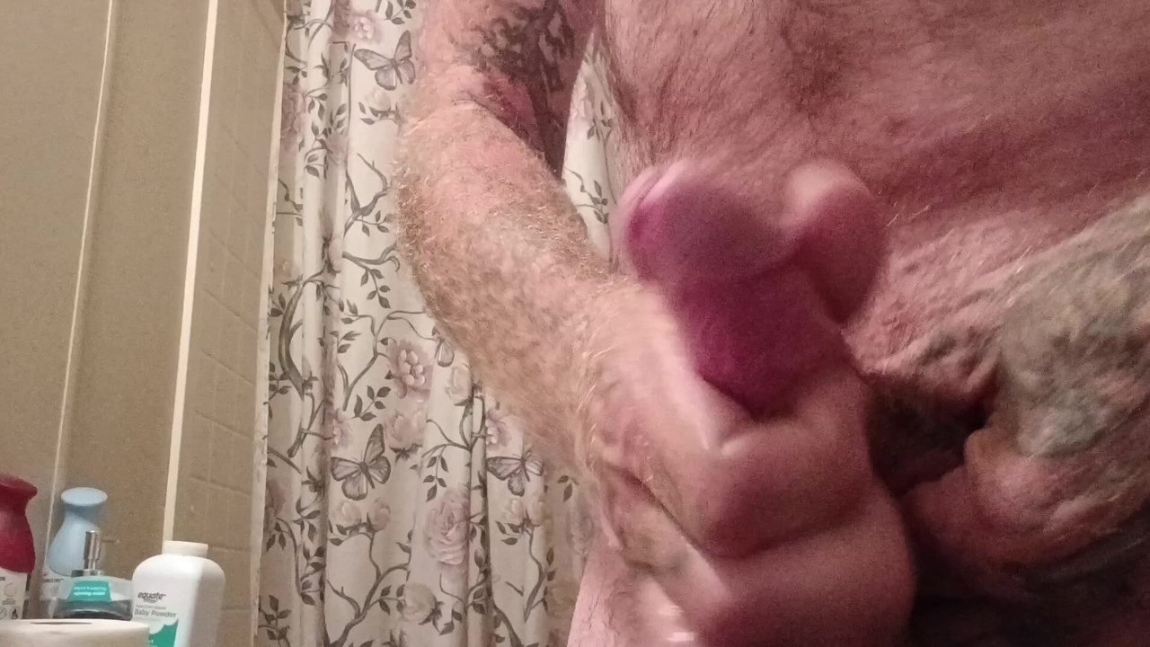 Daddy stroking his hard cock and releasing daddy creamy hot cum load