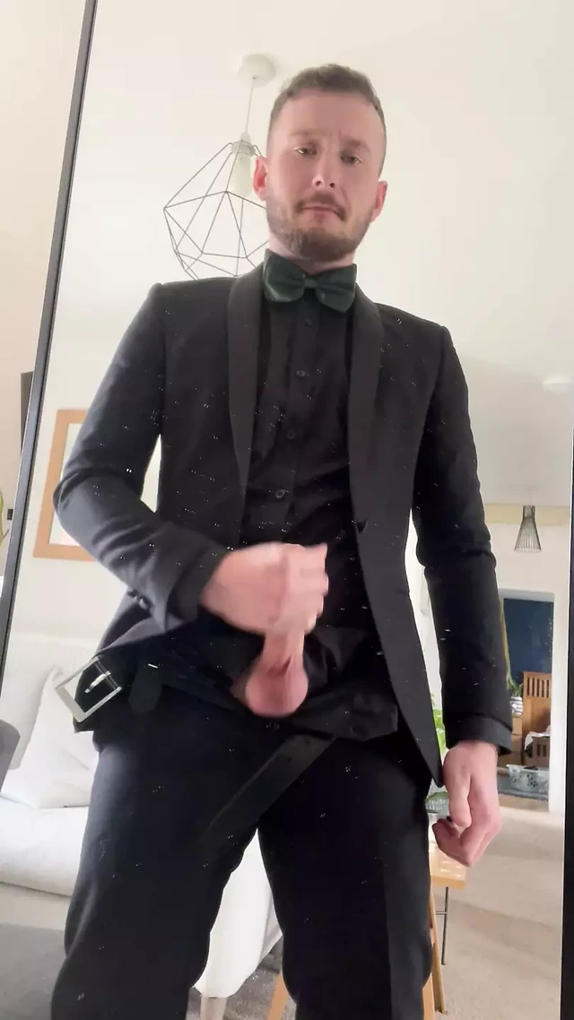 Suited Tux Mirror Wank & Cum