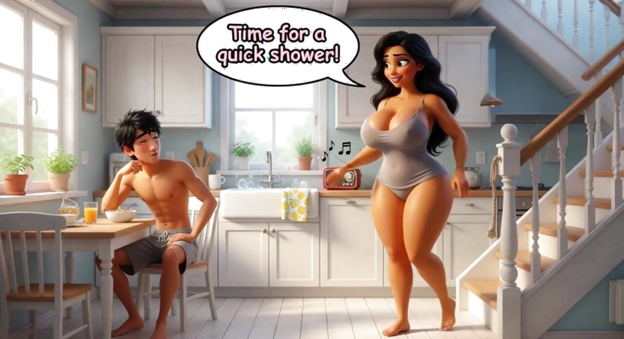 La hermosa madrastra summer provoca en la casa se crea para un apasionado encuentro en la cocina (generado ia)