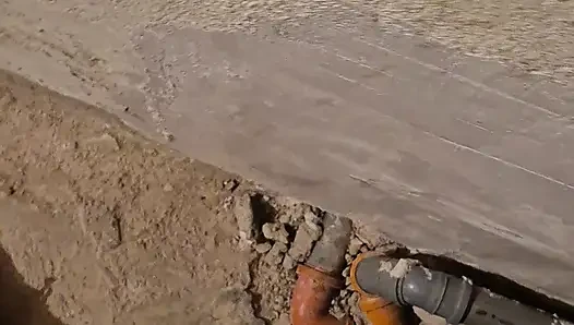 Juicy Bulgarian cock hardens and finally spurts semen onto the wall of a dirty, old, abandoned warehouse.