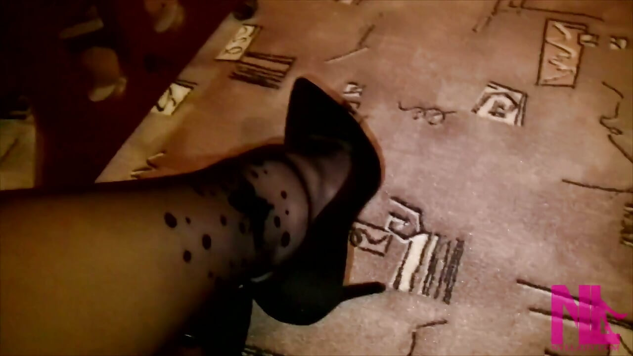 Vintage_sewing on My Granny's Old Sewing Machine in Black Pantyhose and Suede Louboutins