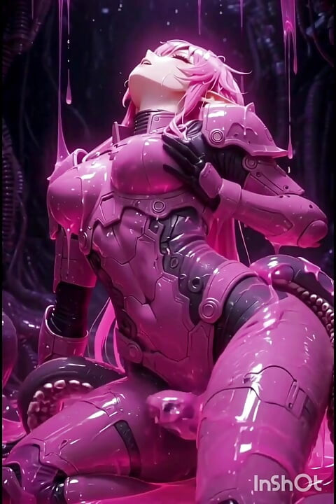 Awek anime merah jambu elf dalam sut tempur merah jambu, digesel oleh hos