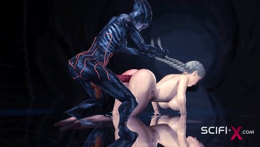 A sexy hottie gets fucked by a female alien in a cave on an exoplanet