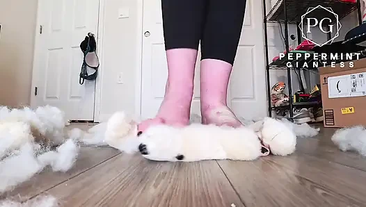 67 Tall Giantess Barefoot Plushie Crush: Size 16 Toes Tear Open & Empty Fluff