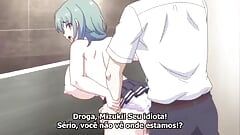Hentai girl in school uniform almost got caught having sex in school room and bathroom and had orgasm green hair, skirt, pink panties