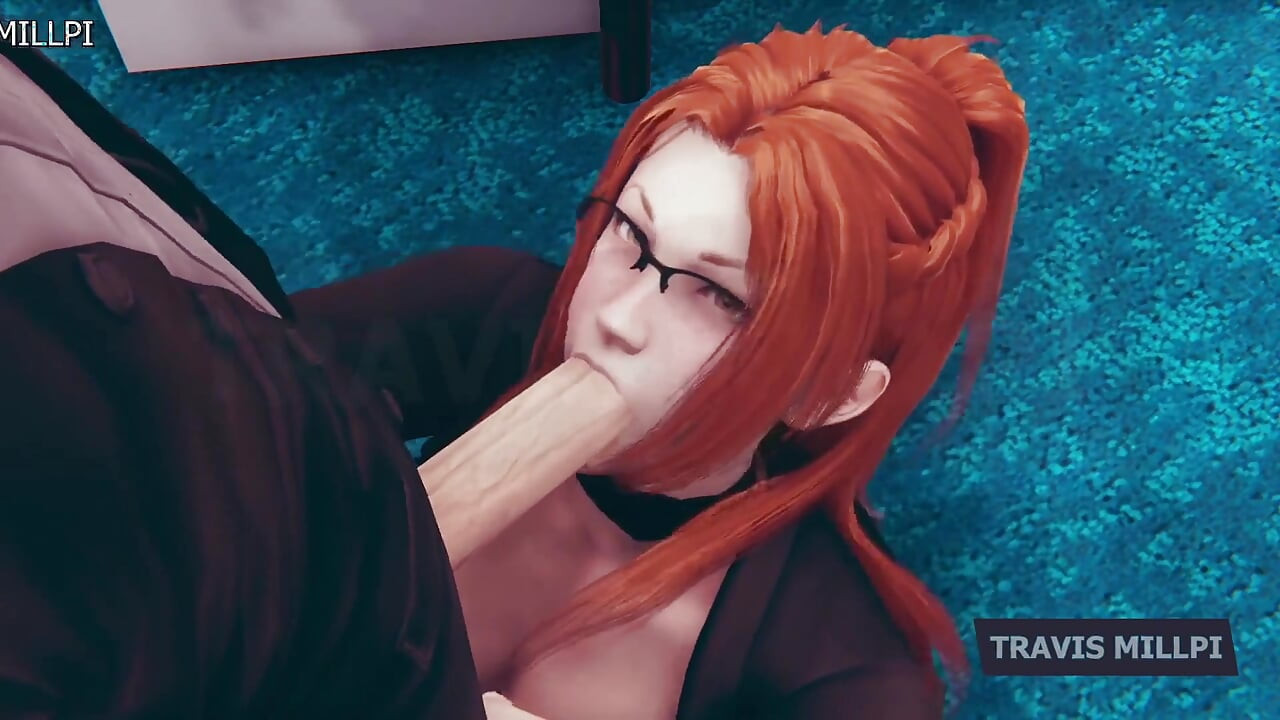 Secretaria pelirroja caliente se inclina sobre el escritorio en medio de horas de oficina animación hentai 3D