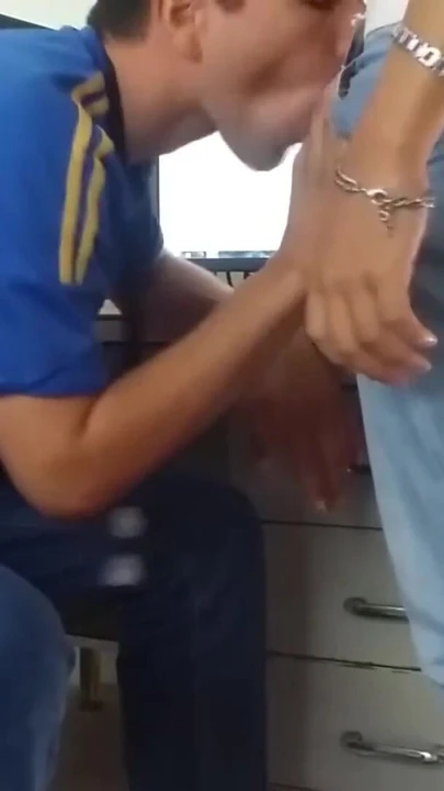 Sucking straight coworker while manager is outside | Clip 2