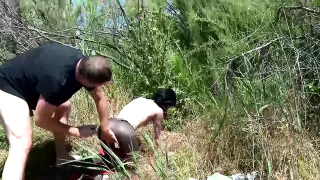 A slim German slut getting her pussy pleased outdoors