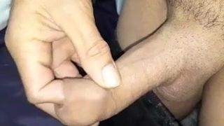 Stroking and fingering my big wet horny cock