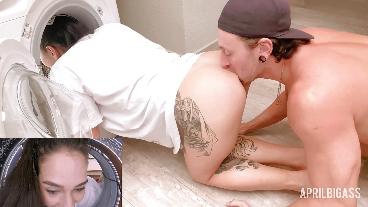 Stuck in washing machine, ass fucked and cum on my face!!!