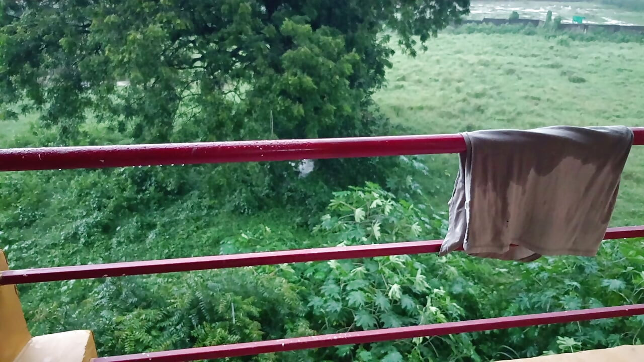 Indian Boy Naked in Rain in Balcony Huge Cock Masturbation