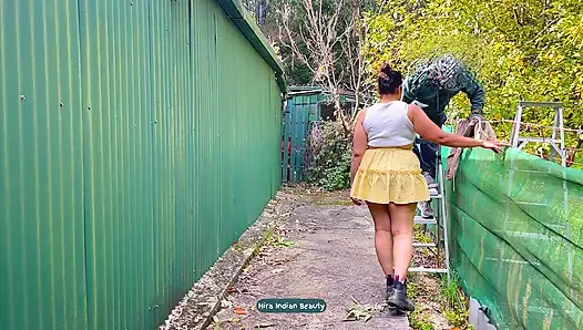 Neighbour Jumping Off Fence for Intense Standing Anal Doggy Fuck and Deepthroat Indian Wife