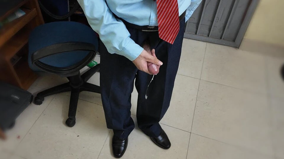 Teacher boss milking in the office